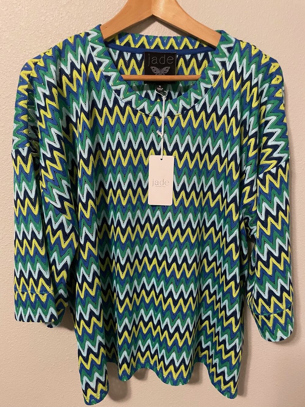 Johnny Was Jade Arden Oversized Blouse Women XL Multicolor Chevron Knit NEW $225